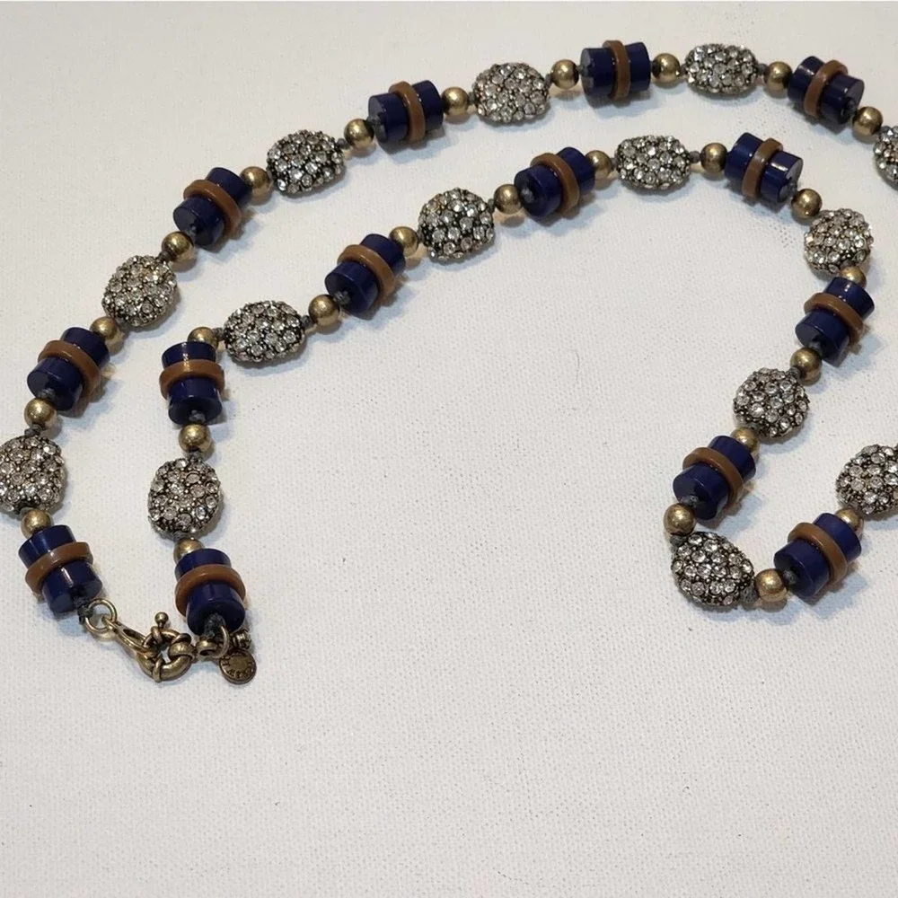 J. Crew navy‎ and bronze jeweled long necklace